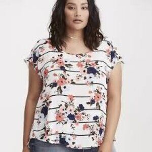 Torrid Sheer Floral Striped Dolman Sleeve Blouse Size 2 Office Wear Preppy
